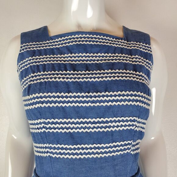 Vintage 50's Swirl Denim Apron Wrap Dress - Picture 4 of 8